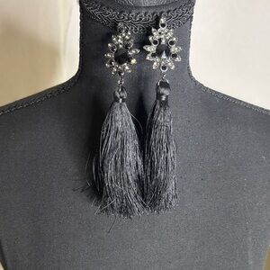 Nordstrom Black Crystal Tassel Earrings